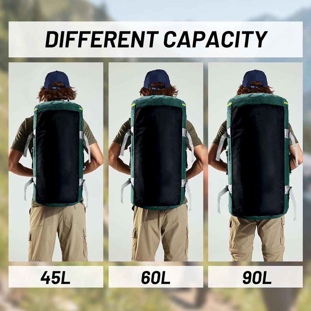 MIER Grosse Sporttasche wasserdicht Sportrucksack mit Schuhfach umwandelbar in Rucksack, 45L/60L/90L