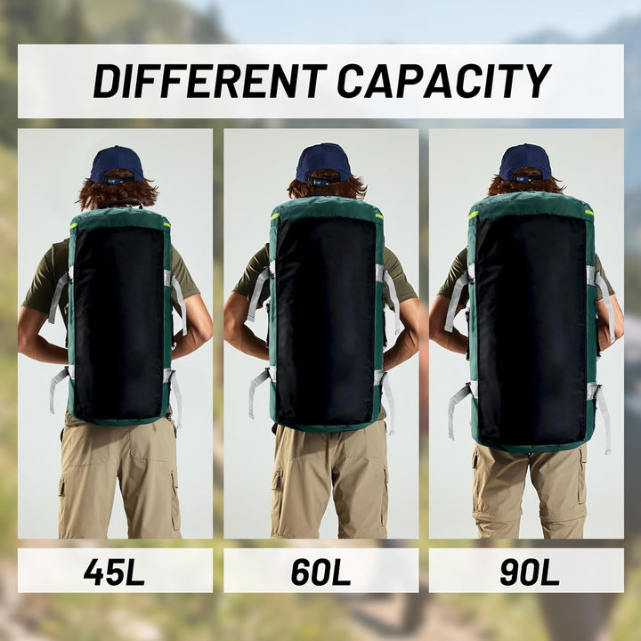 MIER Grosse Sporttasche wasserdicht Sportrucksack mit Schuhfach umwandelbar in Rucksack, 45L/60L/90L