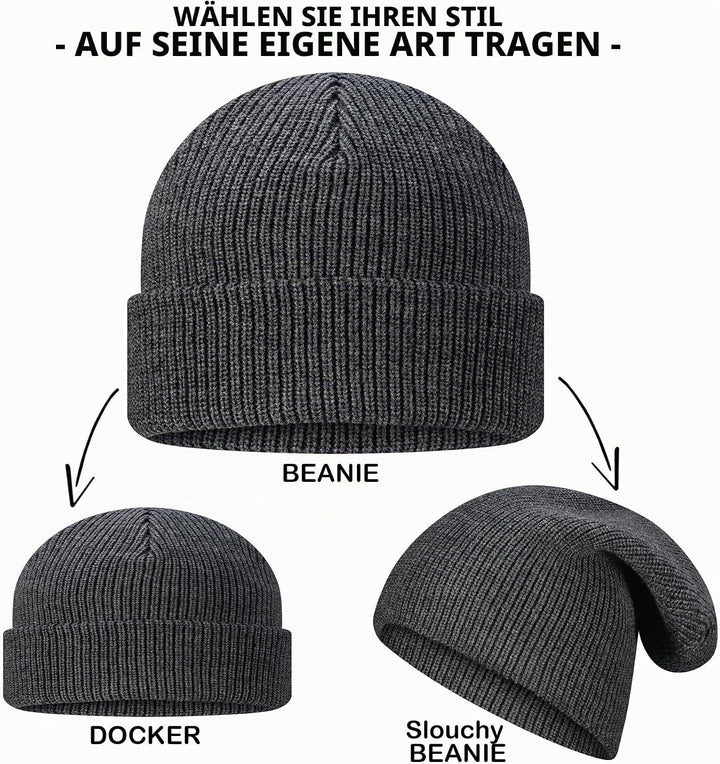 TODO Merino Mütze Herren Beanie Damen, Warm, Weich, Bequem. Wollmütze für kalte Tage, Alltag, Outdoo