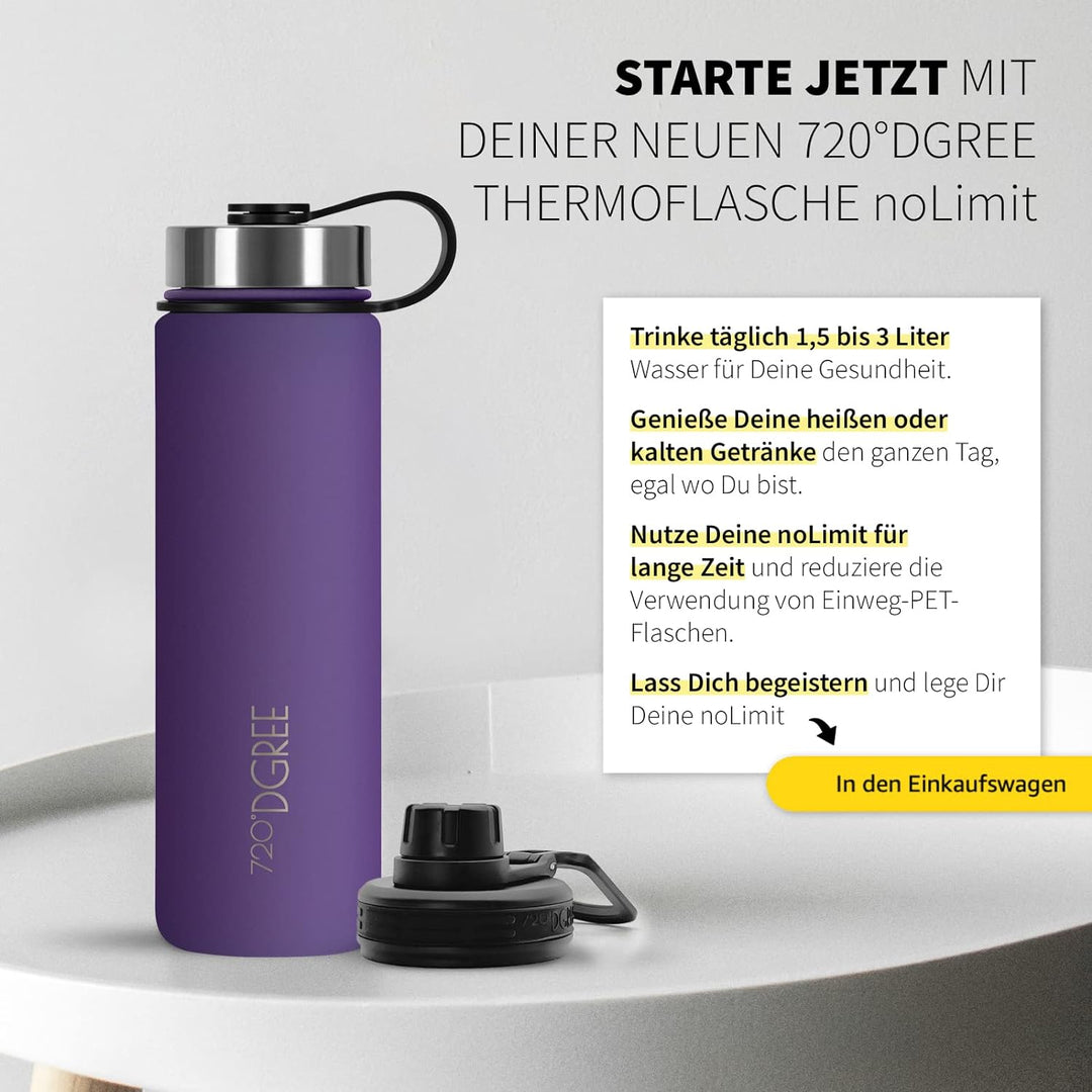 720°DGREE Edelstahl Trinkflasche “noLimit” – 1200ml - Auslaufsicher, Kohlensäure geeignet, BPA-Frei