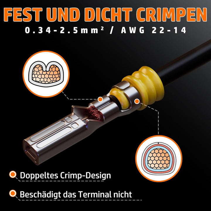 PEBA Crimpzange Wasserdicht Kfz Stecker Set, Crimpzangen 0.34-2.5mm², 1/2/3/4/5/6 Polig Steckverbind