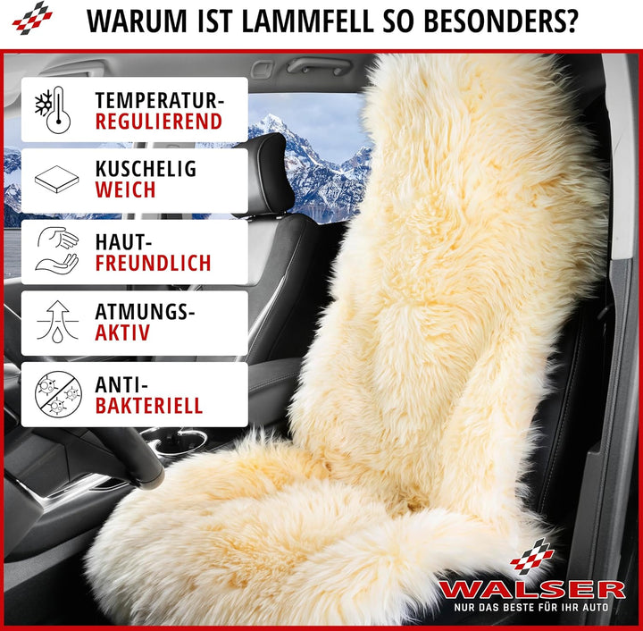 Walser Premium Lammfell Sitzauflage Marla, 100% Lammfell Autositz Sitzauflage mit 5cm Wollhöhe, Sitz