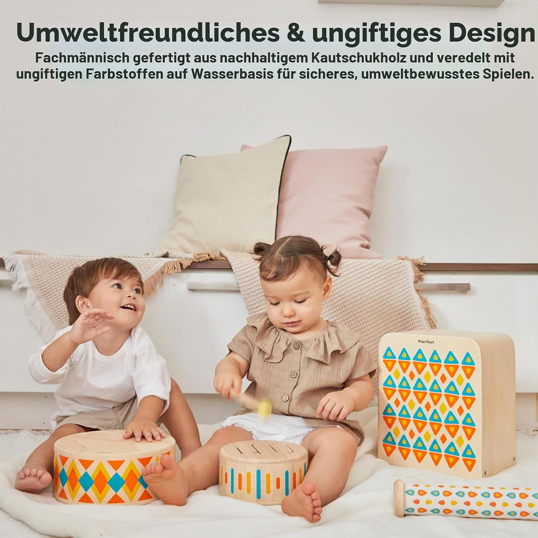 PlanToys Schlagzeug Kinder - Trommel Kinder - Musik Spielzeug ab 1 Jahr - Kindertrommel aus Holz - K