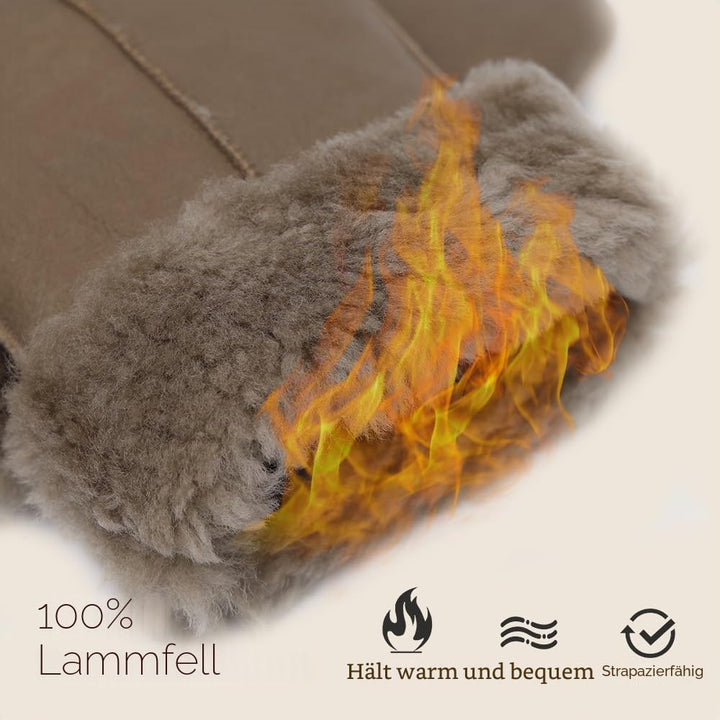 MGGMOKAY Damen Lammfell Shearling Fäustlinge Warme Winter Lederhandschuhe XL Hellbraun, XL Hellbraun