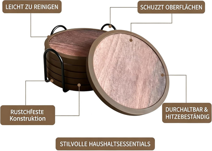 Silikon-Untersetzer Set 6 Stück - rutschfeste Getränkeuntersetzer mit 6 Saugfähigen Filzeinsätzen (H