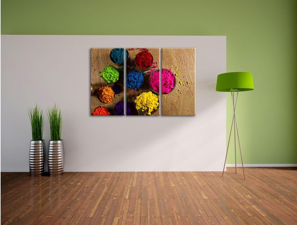 Pixxprint Indisches Farbpulver als Leinwandbild | Grösse: 3 Teilig (120x80) | Wandbild| Kunstdruck |