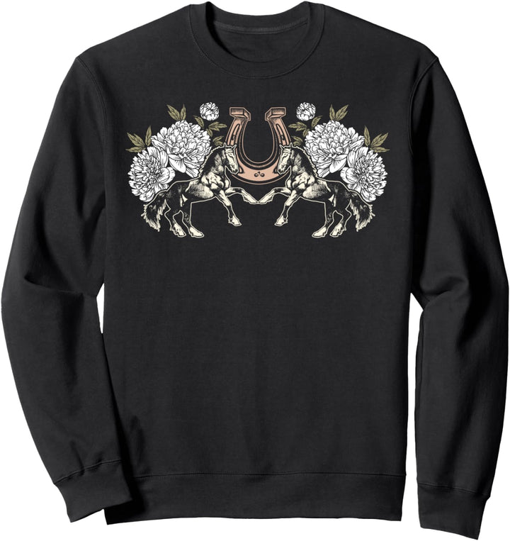 Zwei Mustang-Pferde, Blumen, Hufeisen Sweatshirt