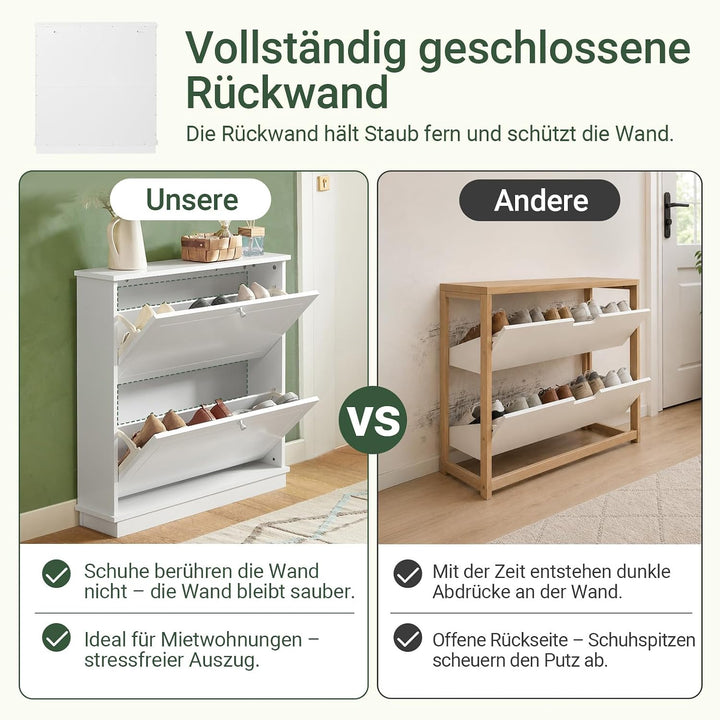 SoBuy Schuhschrank Schmal Schuhkipper Schmal mit 2 Klappen - für bis zu 10 Paar Schuhe, stabil und k