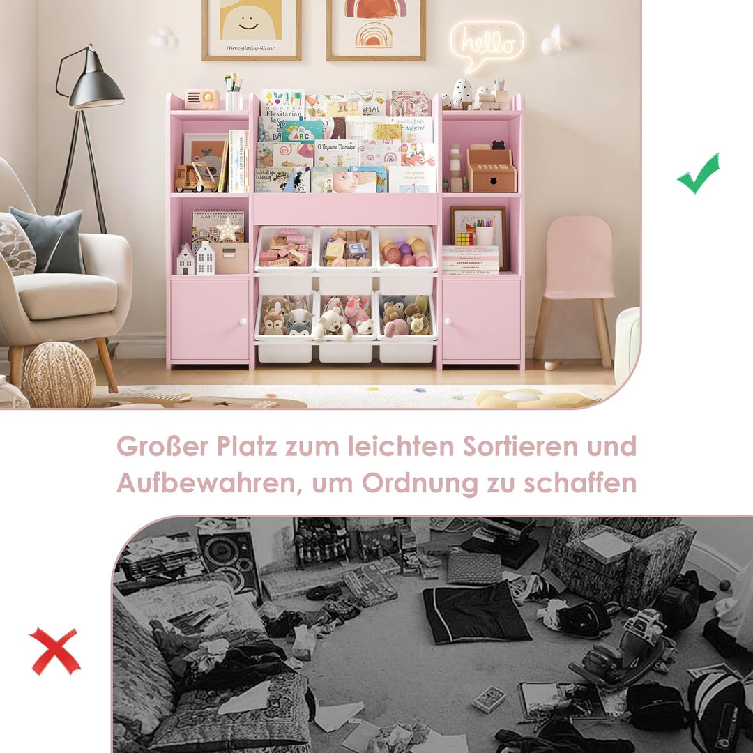 FOREHILL Kinderregal mit Kinderbücherregal Kinderzimmer Möbel aus Holz Bücherregal für Kinder mit Au
