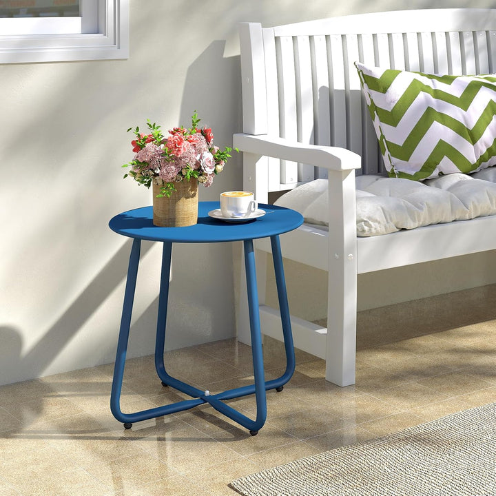 HollyHOME Beistelltisch Outdoor Balkontisch Klein Gartentisch Rund Beistelltisch Metall Wetterfest L