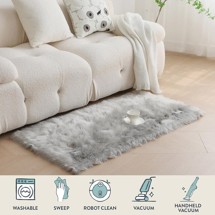 HARESLE Longhair Fell Teppich Waschbar Teppich,Soft Area Rug Schlafzimmer Kunstfell Shaggy Teppich(G