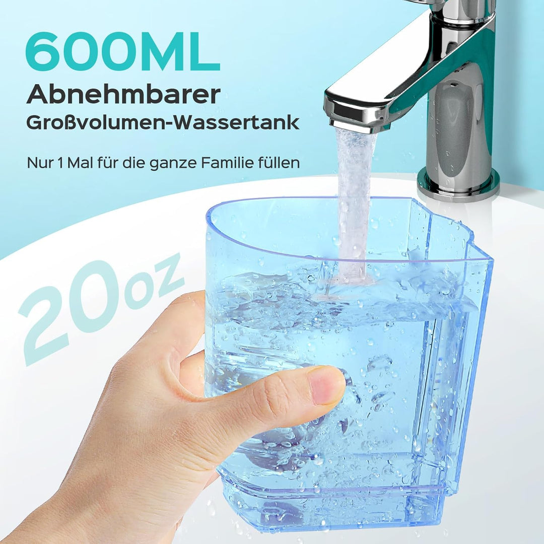 COSLUS Munddusche Elektrisch Professional Zähne: 2 Modi & 12 Druckstufen – 600ml Wassertank Zahndusc