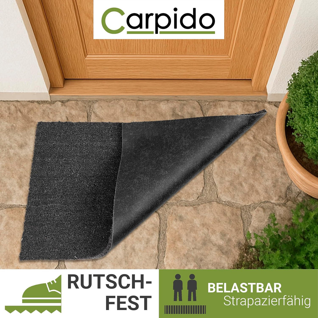 Carpido rutschfeste Kokosmatte - 60 x 90 cm Grau - Nachhaltige Naturfaser für den überdachten Aussen