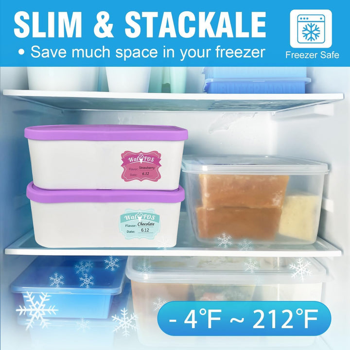 Walfos® Eisbehälter, 2er-Eisbehälterfür Speiseeis, 1.5L Eisbehälter mit Silikon-Deckel, BPA-frei Hau