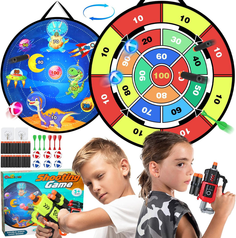 Oneyus Dartscheibe Kinder 73cm, Kinder Spielzeug Doppelseitige Dartscheibe mit 2 Blaster 20 Schaumge