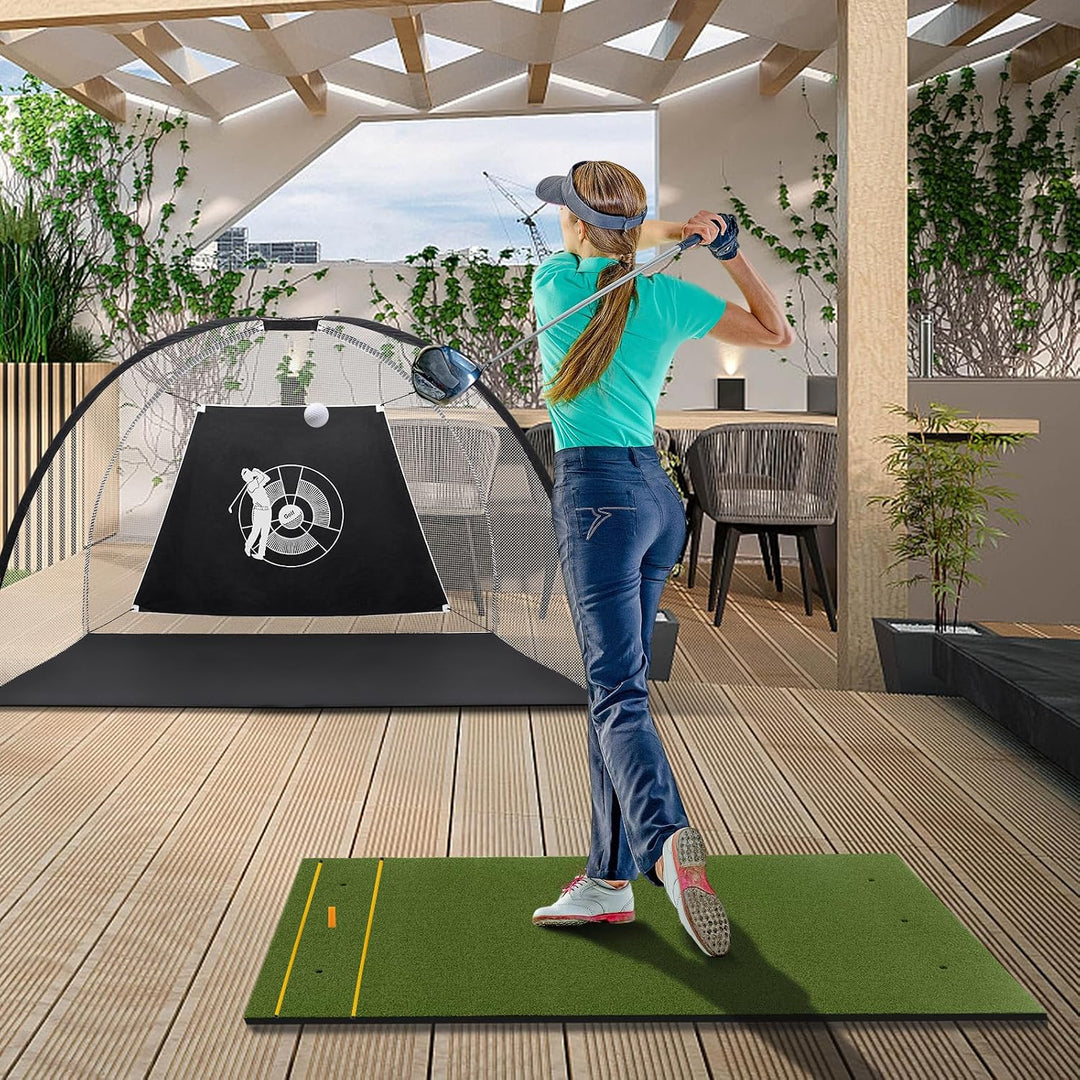 COSTWAY Golf Abschlagmatte, Golf Übungsmatte inkl. 2 Gummi-Tees und 2 Ausrichtungsstäbe, Golfmatte m