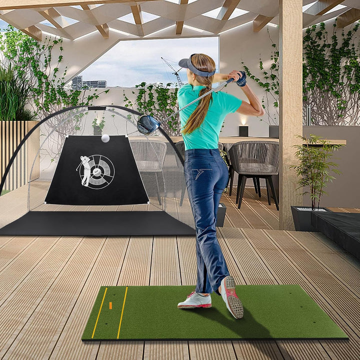 COSTWAY Golf Abschlagmatte, Golf Übungsmatte inkl. 2 Gummi-Tees und 2 Ausrichtungsstäbe, Golfmatte m