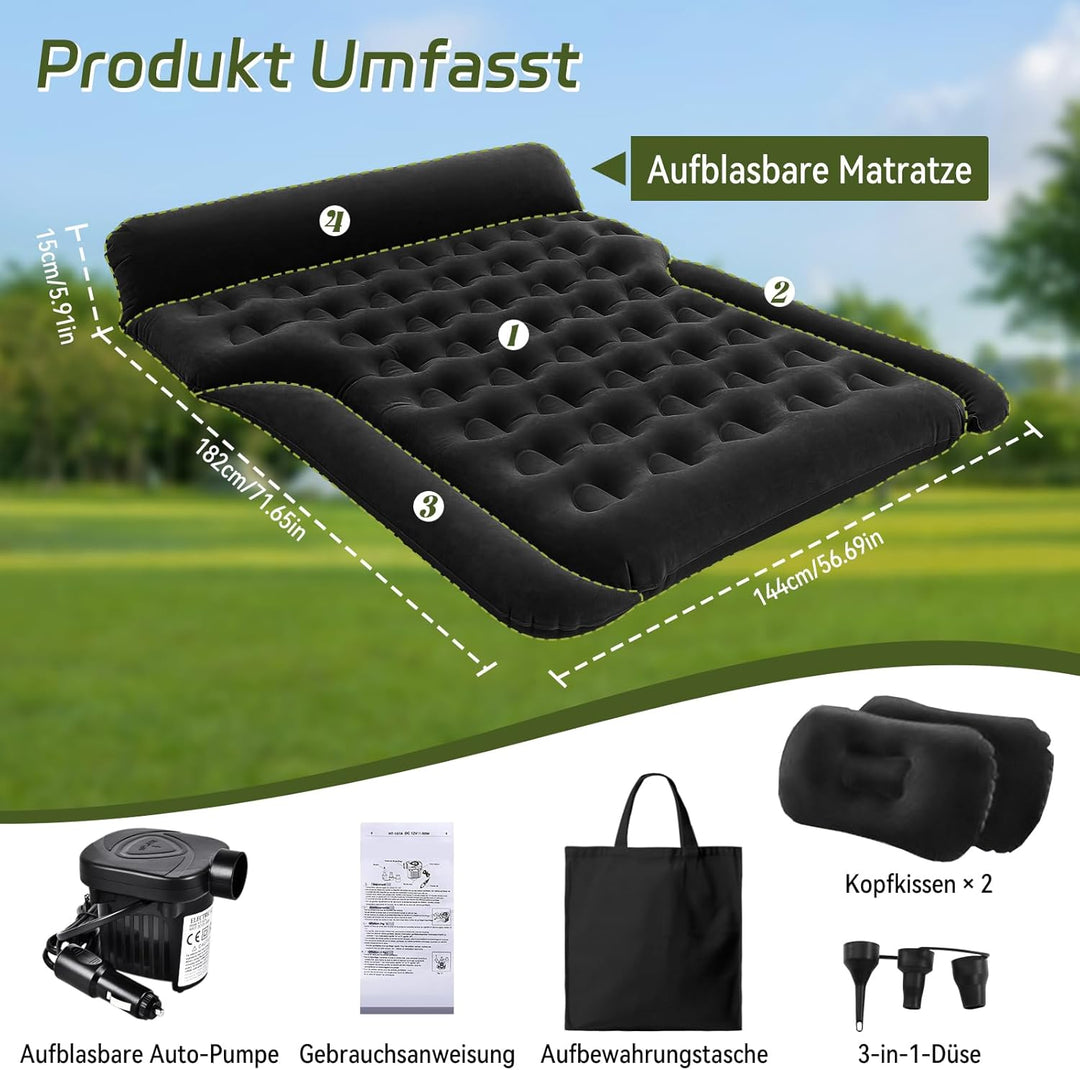 Auto Matratze, SUV Auto Luftmatratze mit Luftpumpe, 2 Kissen, Verdickte Beflockung Aufblasbare Auto