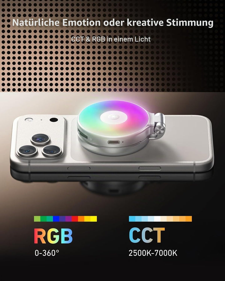 TELESIN 4-in-1 Magnetisches RGB Selfie-Ringlicht mit Spiegel & Handyhalter | 2500–7000K LED Licht, 3