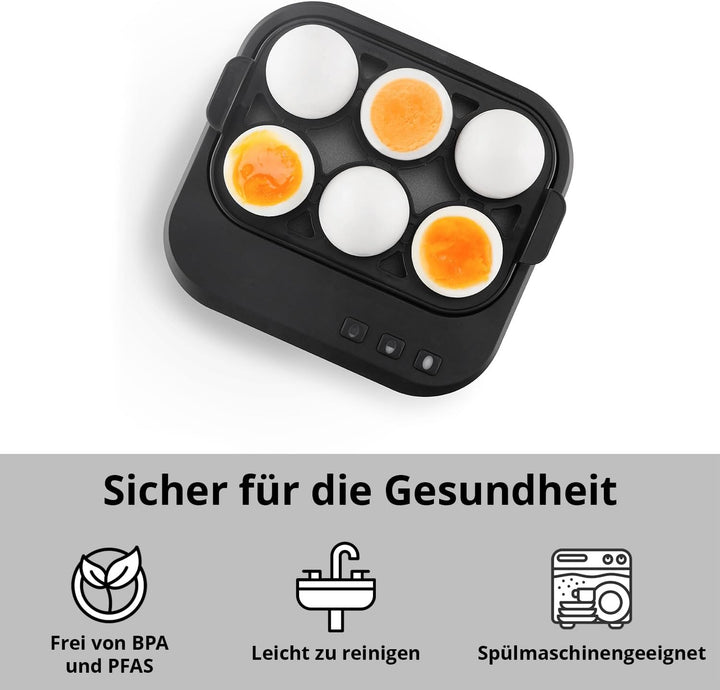 EUREL KJ42 Eierkocher 6 Eier – Automatischer Eierkocher mit Sprachfunktion, Ein-Knopf-Bedienung & Ab