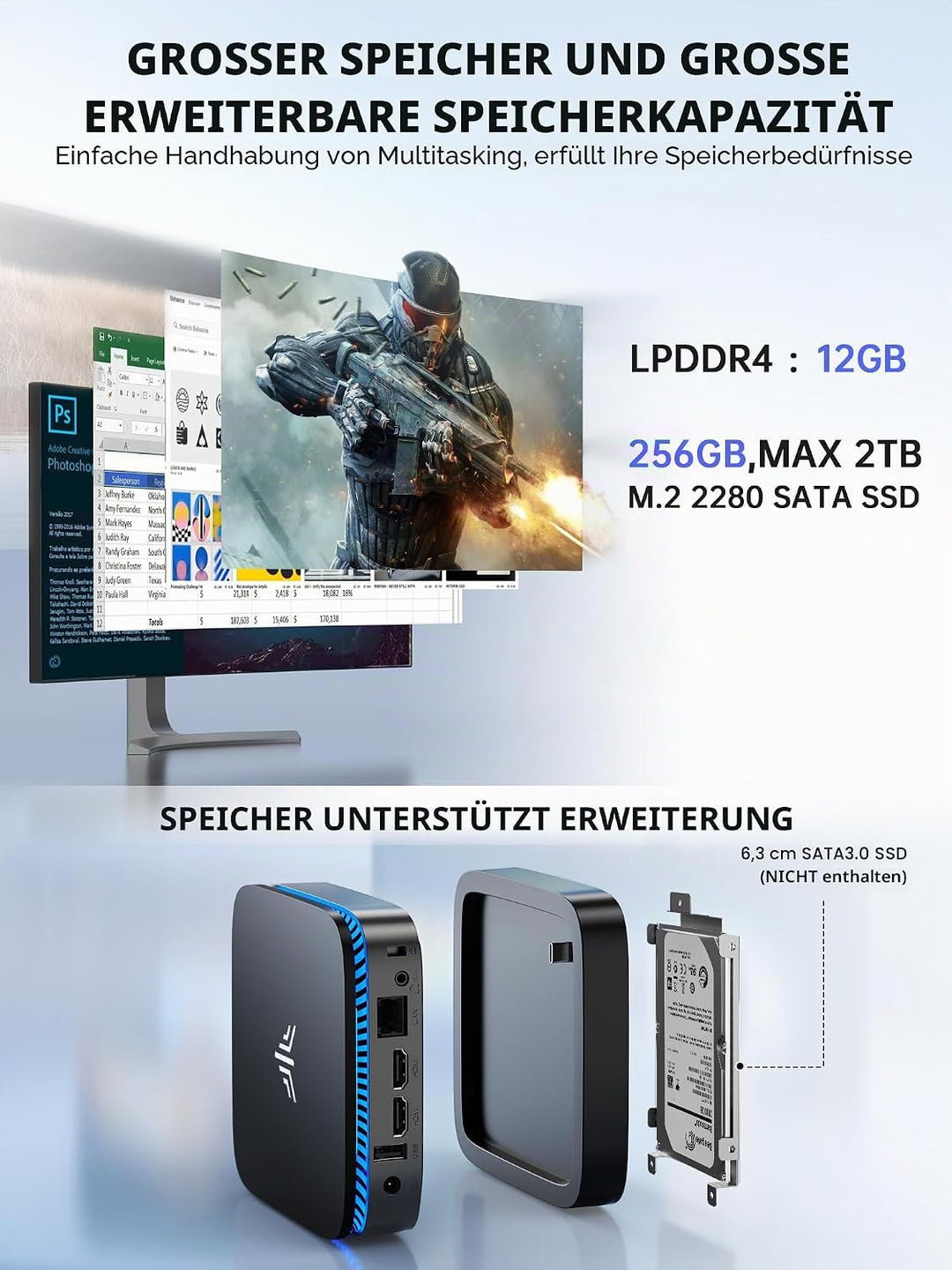Mini PC, Intel Celeron N5105 2.9GHz 16GB RAM 512GB SSD M.2 Micro Desktop Computer, 4K UHD, WLAN, Gig