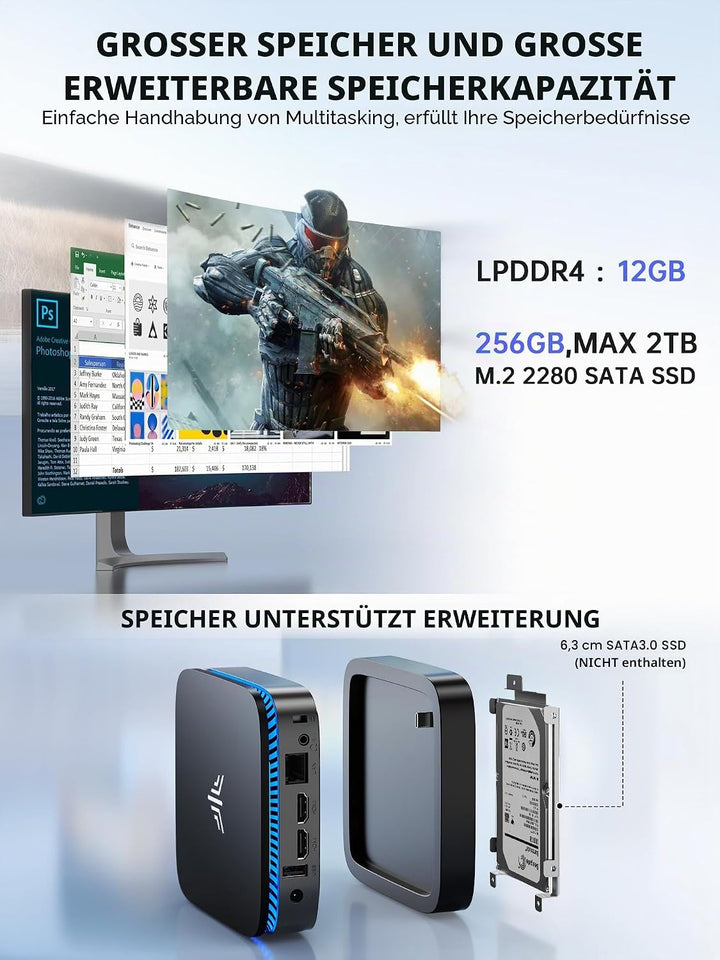 Mini PC, Intel Celeron N5105 2.9GHz 16GB RAM 512GB SSD M.2 Micro Desktop Computer, 4K UHD, WLAN, Gig