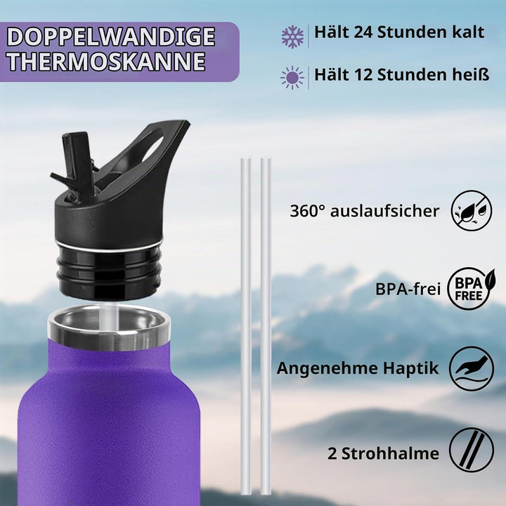 Trinkflasche, 750 ML BPA-Frei, Thermosflasche, Auslaufsichere Isolierflasche Doppelwandig, Wasserfla
