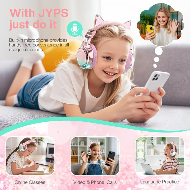 JYPS Bluetooth Kopfhörer Kinder, Metallisch Kabellose Kopfhörer Kinder Over Ear mit 74/85dBA Lautstä