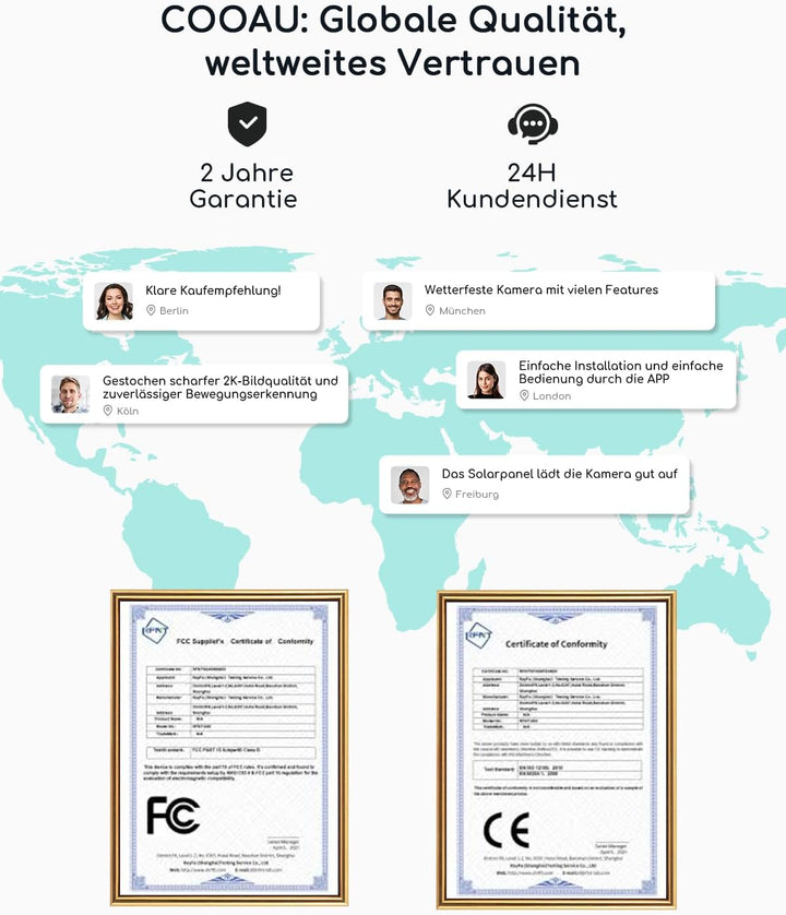 COOAU Überwachungskamera Aussen Akku Solar-2K Outdoor WLAN Kamera Überwachung Aussen mit Kabellose I