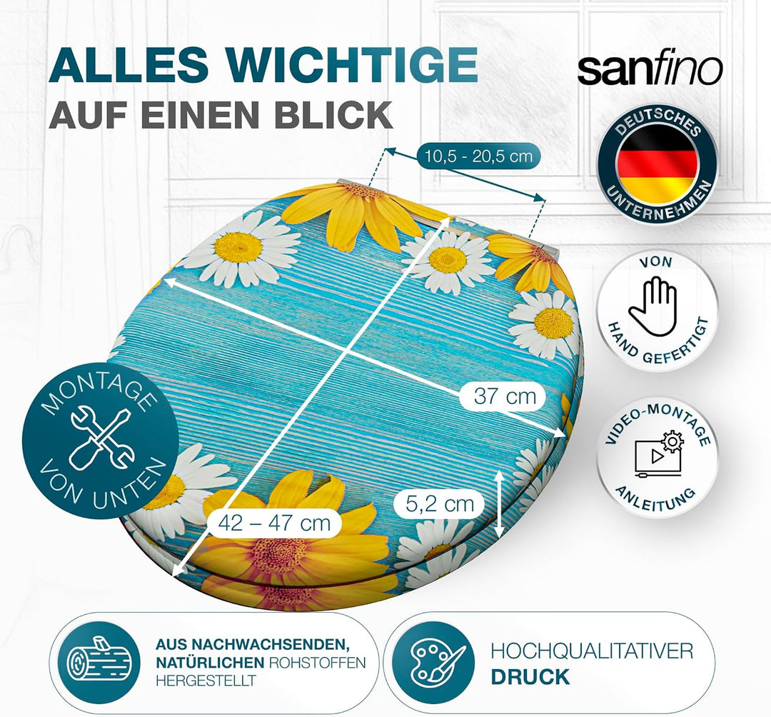 SANFINO® Premium WC Sitz mit Absenkautomatik – hochwertige Toilettendeckel aus Holz, viele bunte Mot
