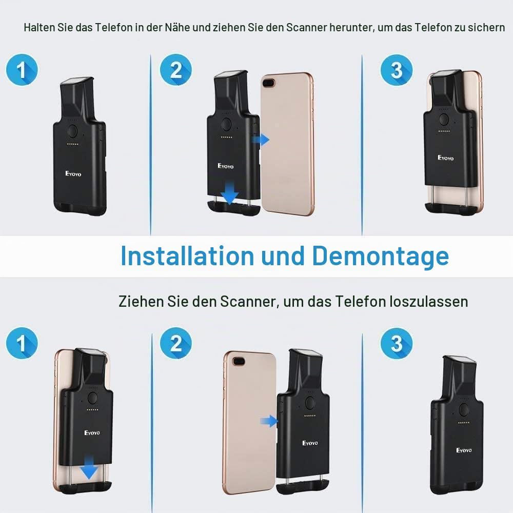 Eyoyo 2D Tragbar Bluetooth Tragbar Barcode Scanner, Back Clip Kabellos 1D Qr Barcode Leser Mit Bluet