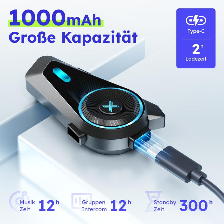 Motorrad Headset, 4 Fahrer Bluetooth Intercom, Motorrad Kommunikationssystem mit Universeller Kopplu