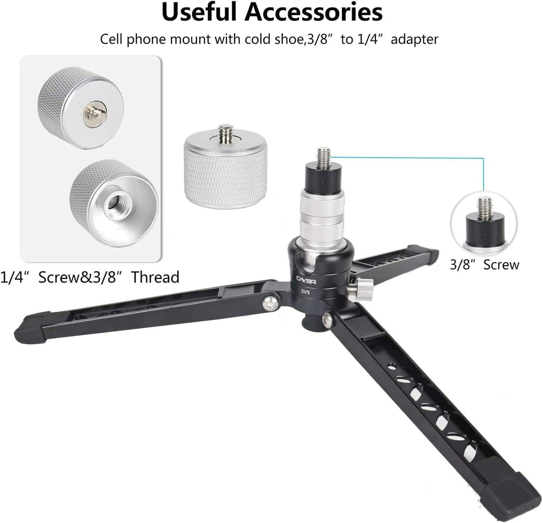 Cayer Tabletop Mini Stativ, 3 Feet SV5 Alumunium Stativ für Einbeinstative mit 3/8 "-16 Befestigungs