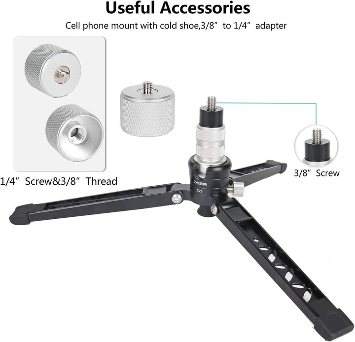 Cayer Tabletop Mini Stativ, 3 Feet SV5 Alumunium Stativ für Einbeinstative mit 3/8 "-16 Befestigungs