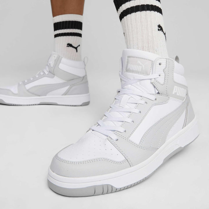 Puma Unisex Rebound V6Sneaker 39 EU Puma White Ash Gray, 39 EU Puma White Ash Gray