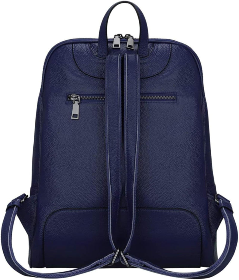 S-ZONE 14 inch Laptop Frauen Echtes Leder Rucksack Reisetasche Blau, Blau