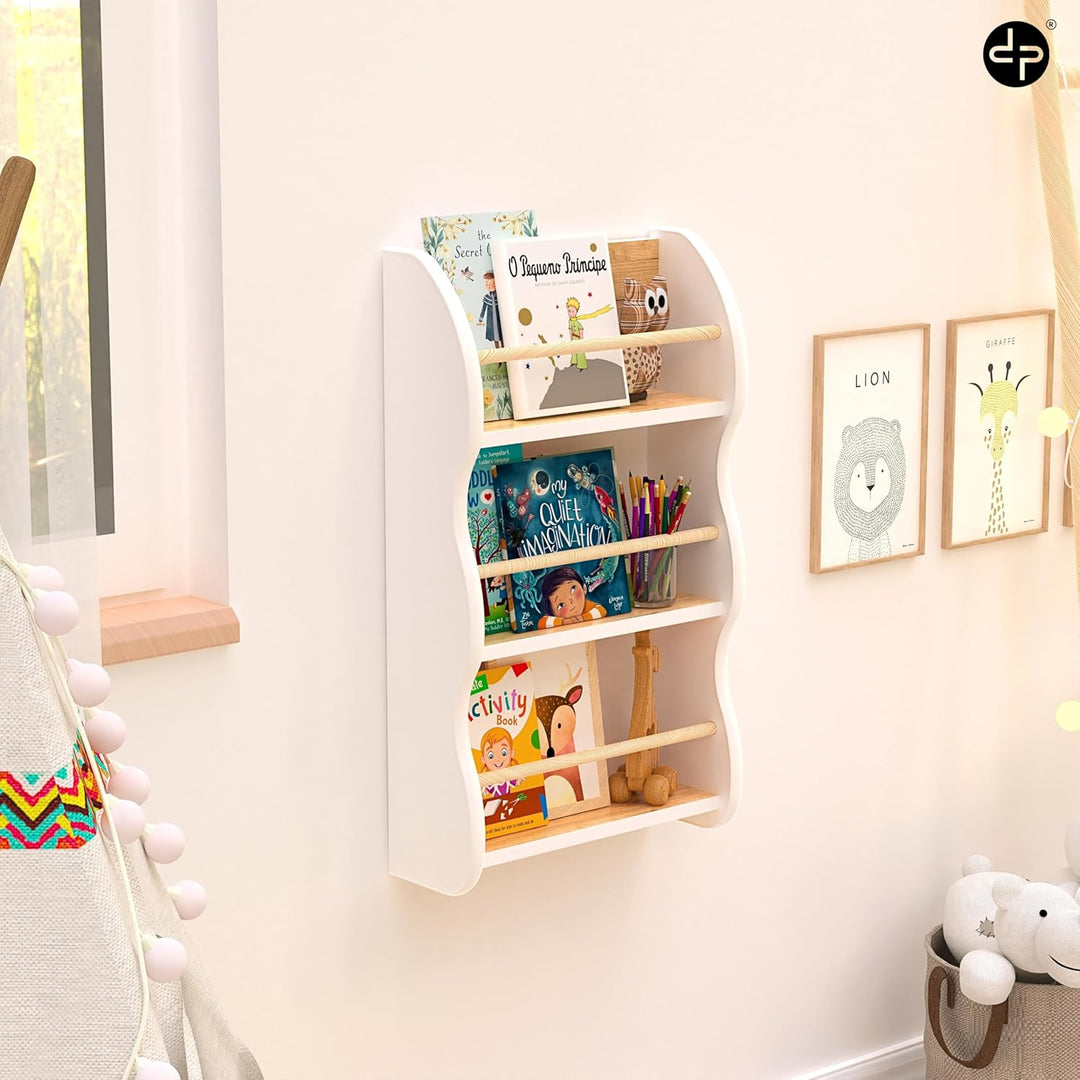 defiPad Wandregal für Kinderzimmer - Bücherregal Kinder mit 3 Ablagen - Montessori Spielzeugregal Wa