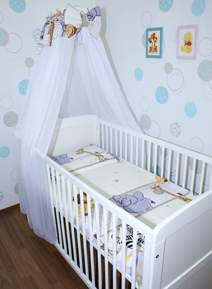 Baby Bettset Bettwäsche mit Himmel Chiffon - Bärchen Blau - Bettausstattung Set (4 teilig), 4 teilig