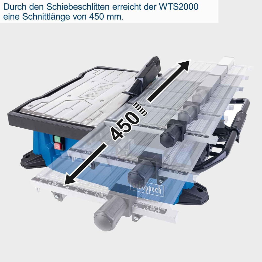 Scheppach Fliesenschneidmaschine WTS2000 Fliesenschneider mit Schiebeschlitten | 900W Leistung | Sch