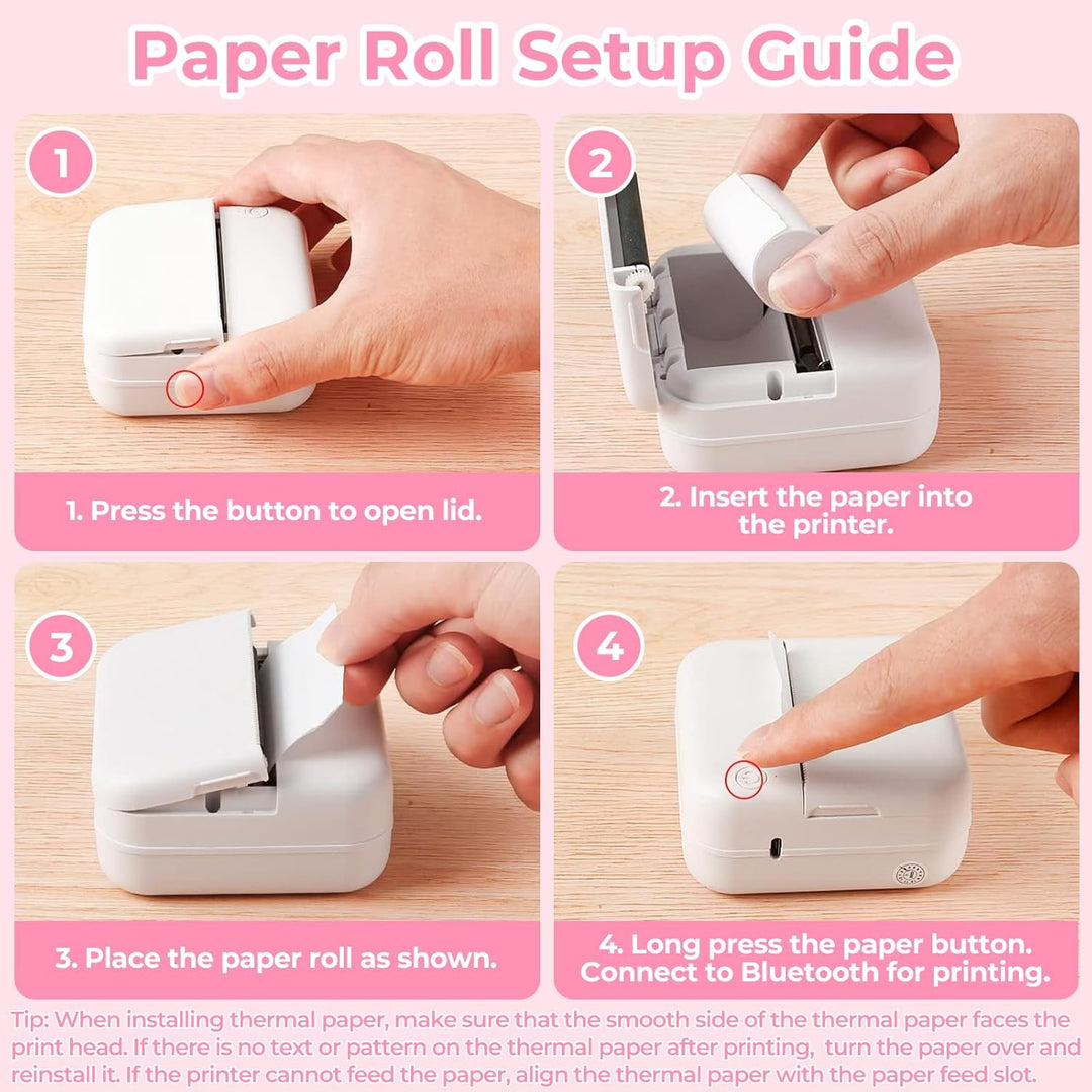 Mini Drucker, Wireless Fotodrucker Thermodrucker, Tragbarer Mini Fotodrucker, Smartphone Bluetooth D