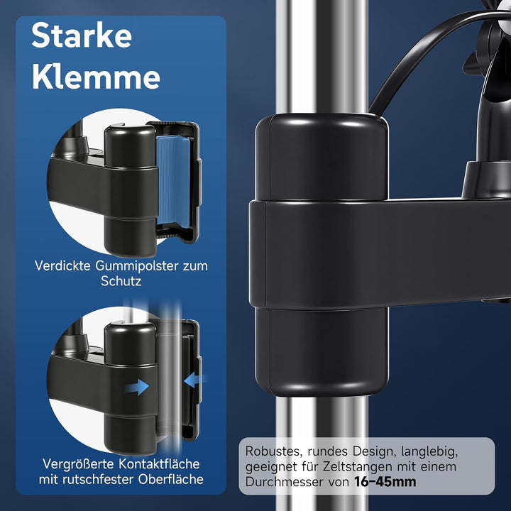 Grow Clip Ventilator, 900 m³/h starke Luftleistung, leise 32 dBA, 3 Geschwindigkeiten, 20W, 3 Timer-