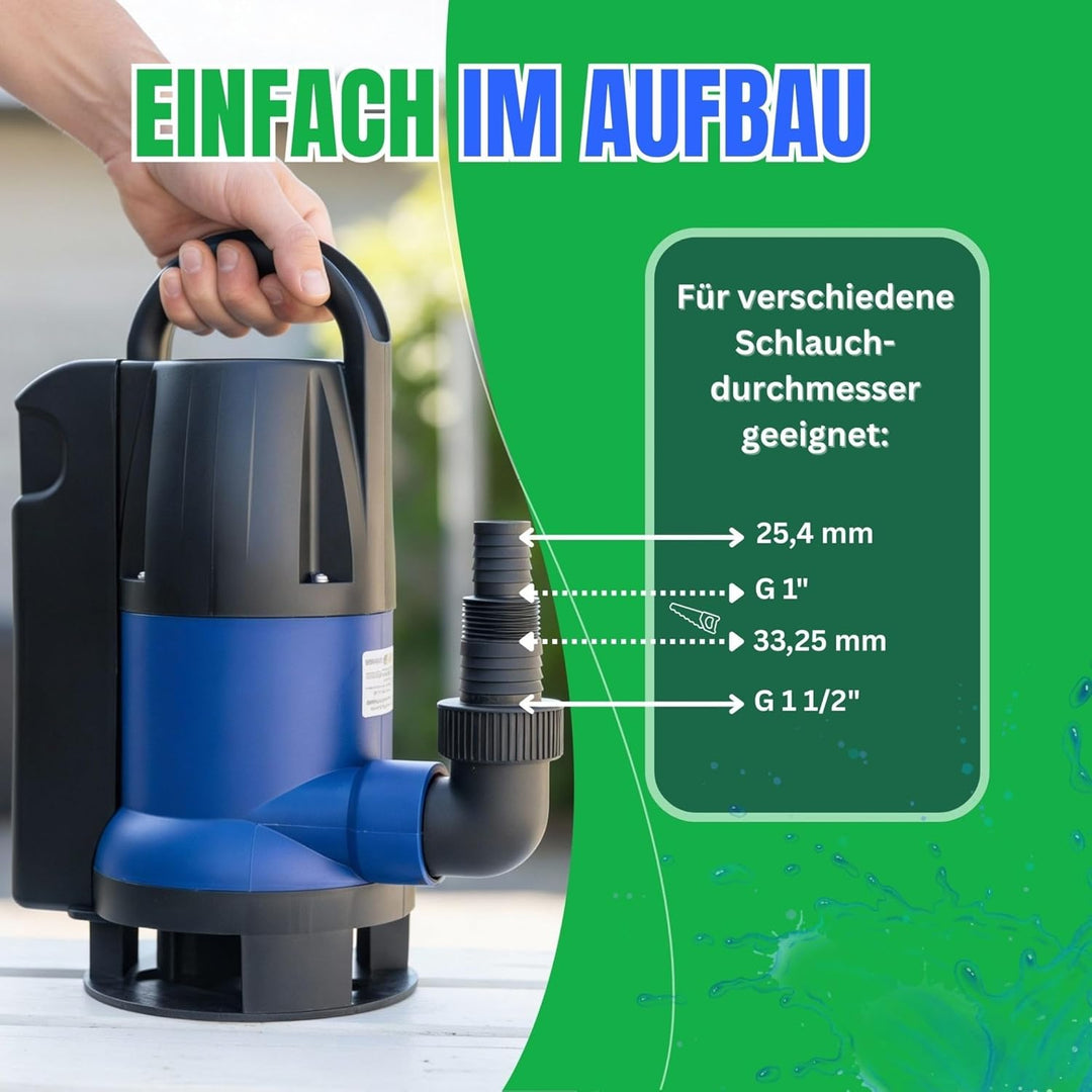 Schmutzwasserpumpe 555 Watt, Tauchpumpe 10.000 L/h 0,7 Bar Druck >>7m Förderhöhe
