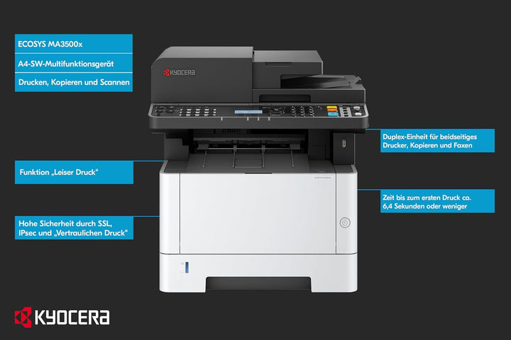 Kyocera Ecosys MA3500x/Plus Multifunktionsdrucker Schwarz Weiss. Drucker Scanner Kopierer. 35 Seiten