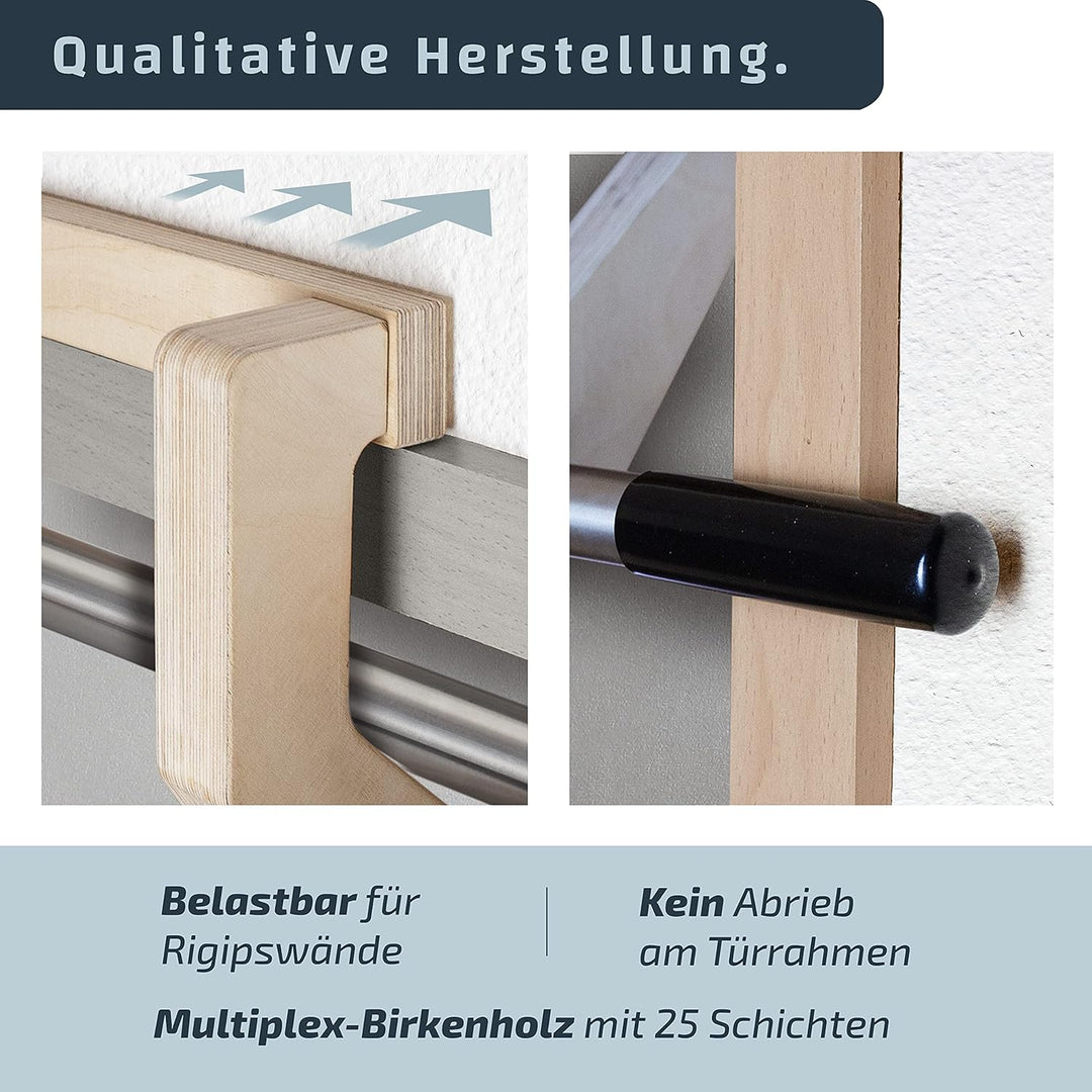 Klimmzugstange Holz I Made in Germany I stabile Reckstange Türrahmen ohne Schrauben I Pull Up Bar un