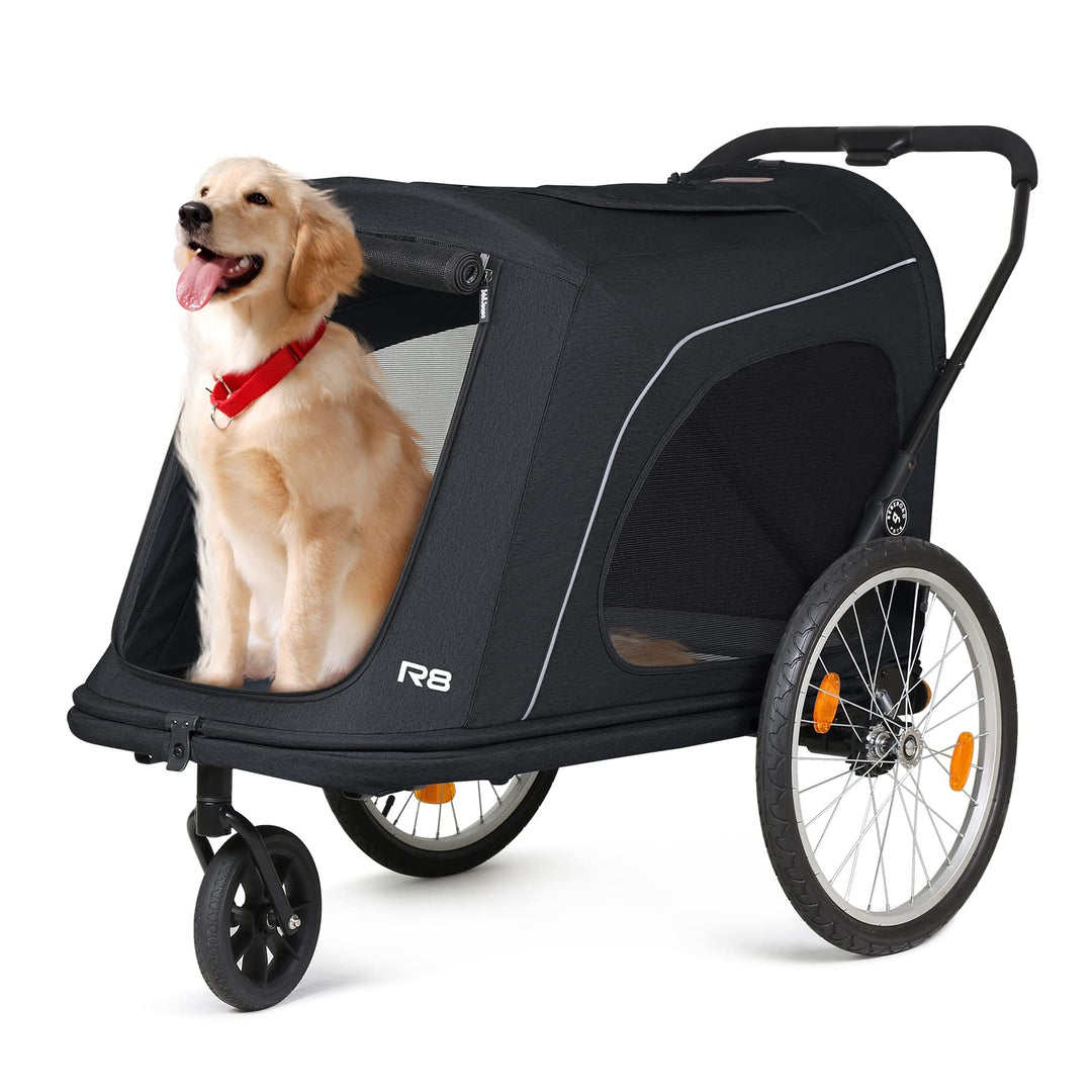 Beberoad 2-in-1 Hunde Fahrradanhänger & Buggy, Klappbar für Tiere bis 45kg, R8 (Schwarz) R8 Schwarz,
