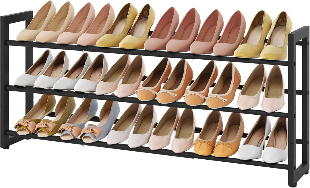 FAVOOSTY 3 Ebenen Schuhregal Metall Ausziehbares Schwarz, Verstellbar Platzsparend, Shoes Rack, Robu