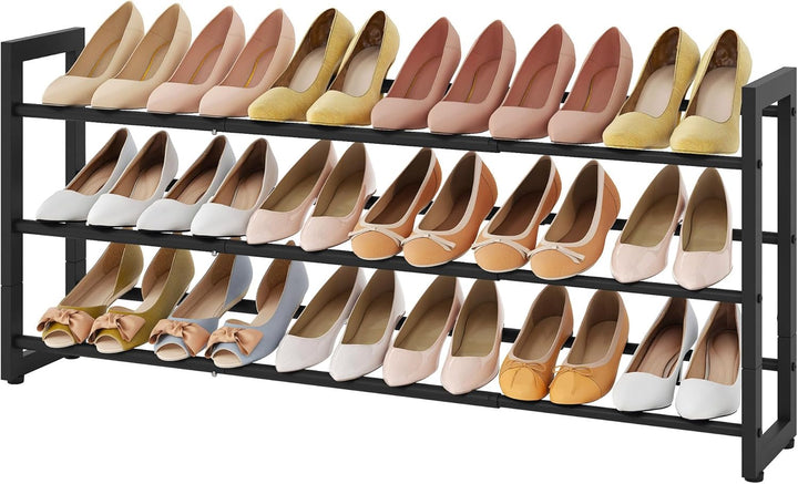 FAVOOSTY 3 Ebenen Schuhregal Metall Ausziehbares Schwarz, Verstellbar Platzsparend, Shoes Rack, Robu