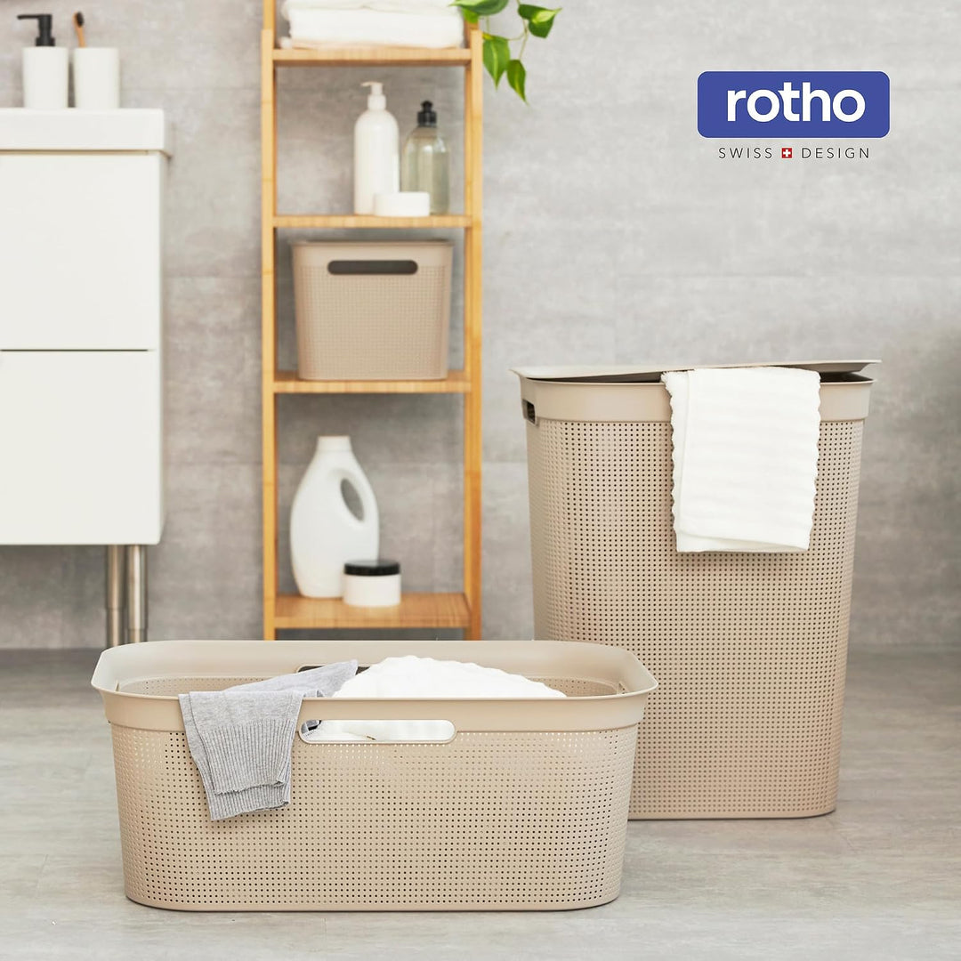 Rotho Brisen 4er-Set Wäschekorb 40l, Kunststoff (PP) BPA-frei, beige, 4 x 40l Cappuccino, Cappuccino