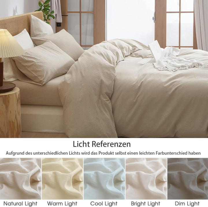 Freyamy Bettwäsche 135x200cm 2teilig Beige Unifarben Einfarbig Bettwäsche Gewaschene Microfaser Weic