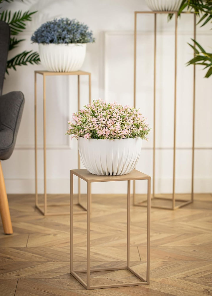 HowHomely Blumenständer Metall Beige 40 cm Hoch - Solider und Robuster Blumenhocker Metall - Pflanze
